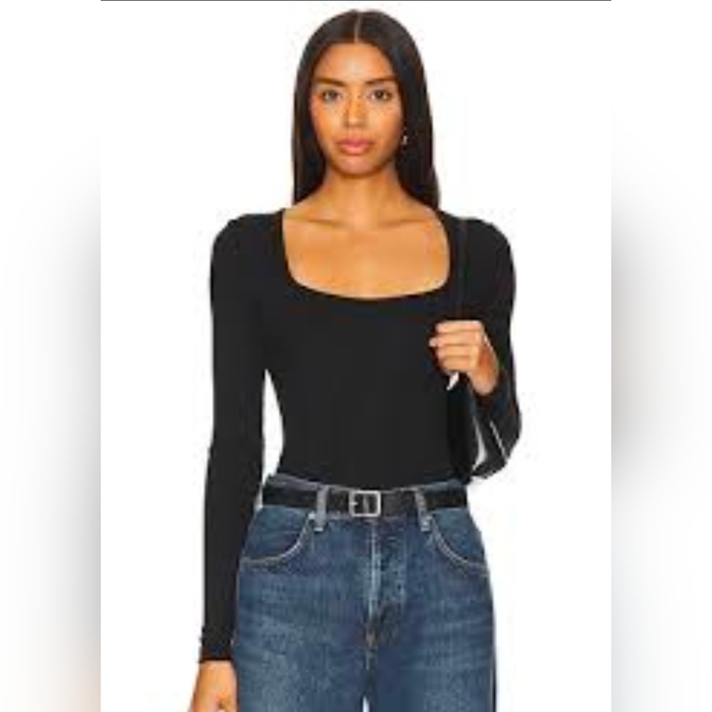 ❤️ HOUSE OF HARLOW 1960 BELLA SQUARE NECK LONG SLEEVE BLACK BODYSUIT, XL